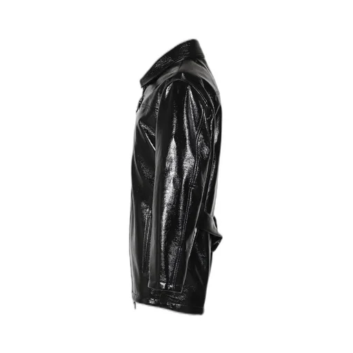 Zipped Vinyl Maxi Bomber Jacket / Blk