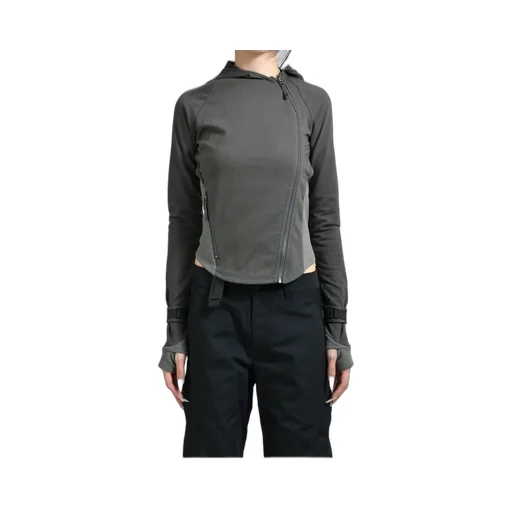Hooded Asymmetric Zip Top / Dark Gry