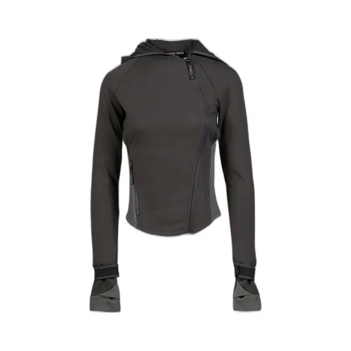 Hooded Asymmetric Zip Top / Dark Gry