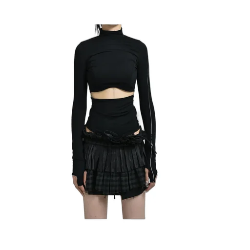 Double Layer Crop Top / Black