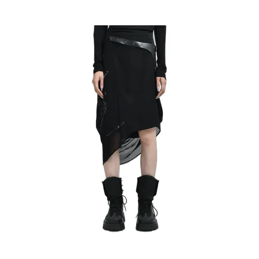Graphic Wrap Skirt W/ Garter Belt / Blk