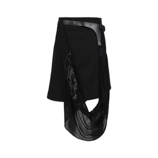 Graphic Wrap Skirt W/ Garter Belt / Blk