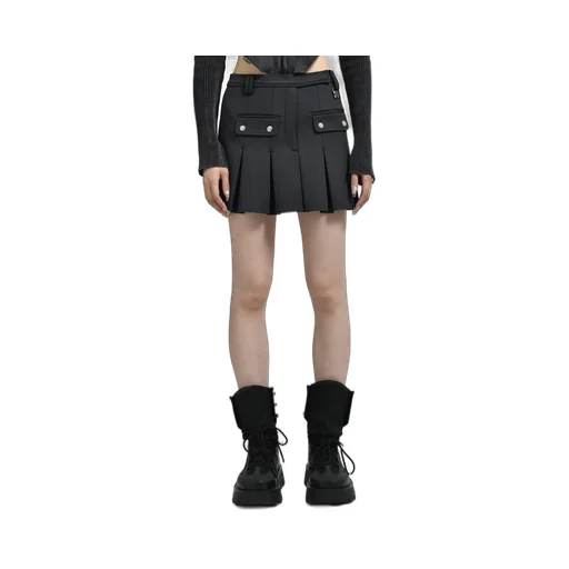 Scuba Neoprene Pleated Mini Skirt / Phantom
