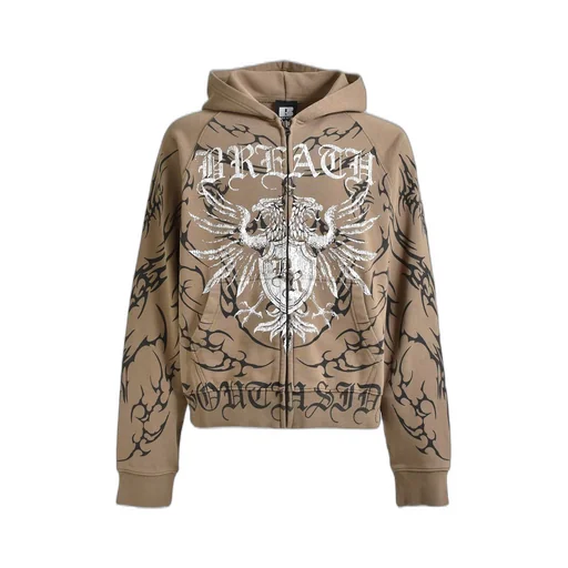 Twin Head Logo Zip Up Hoodie / Dust