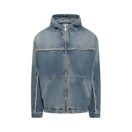 Marcelo Burlon County Of Milan Fringed Zipped Denim Hooded Jacket