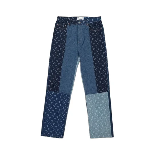 Marine Serre Patchwork Regenerated Denim Slim Fit Pants