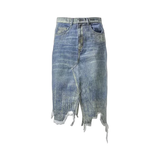 Paint Denim Skirt / Samdu Blue