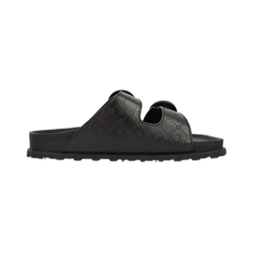 Marine Serre Moonogram-Embossed Double-Strap Slides