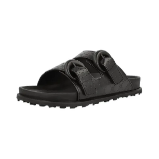 Marine Serre Moonogram-Embossed Double-Strap Slides