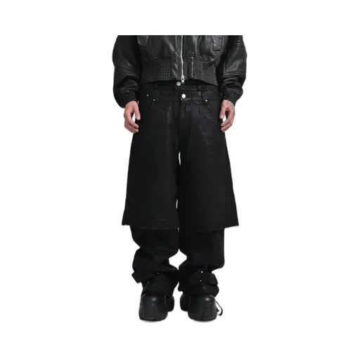 Double Layered Baggy Denim / Waxed Blk