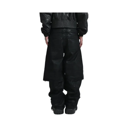 Double Layered Baggy Denim / Waxed Blk
