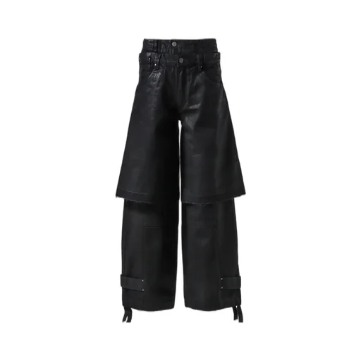 Double Layered Baggy Denim / Waxed Blk