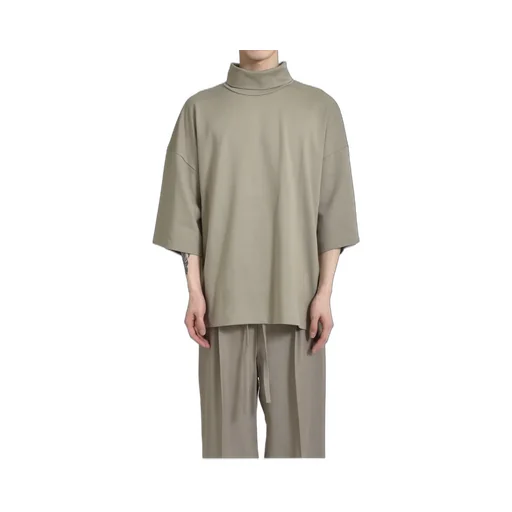 High Neck Short Sleeve Shirt /Dusty Beige