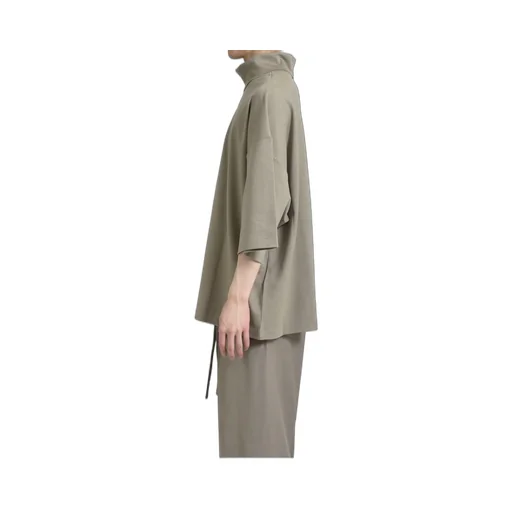 High Neck Short Sleeve Shirt /Dusty Beige