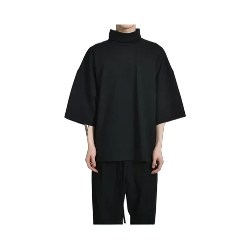 High Neck Short Sleeve Shirt /Blk
