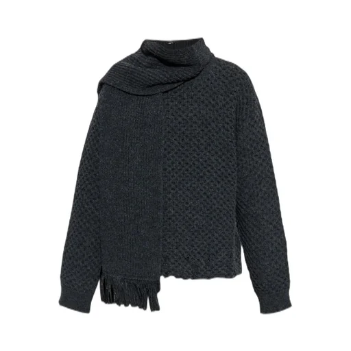 Mm6 Maison Margiela Scarf Detailed Straight Hem Sweater