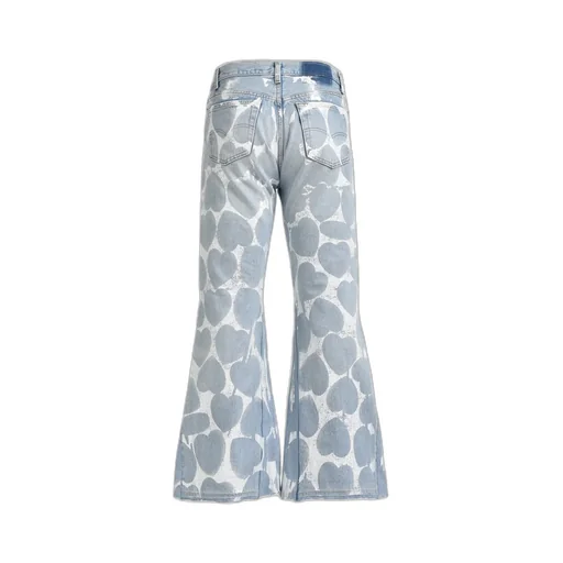 Heart Printed Denim Blu