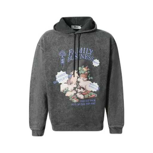 Msgm Family Business Print Marbled Jersey Hoodie