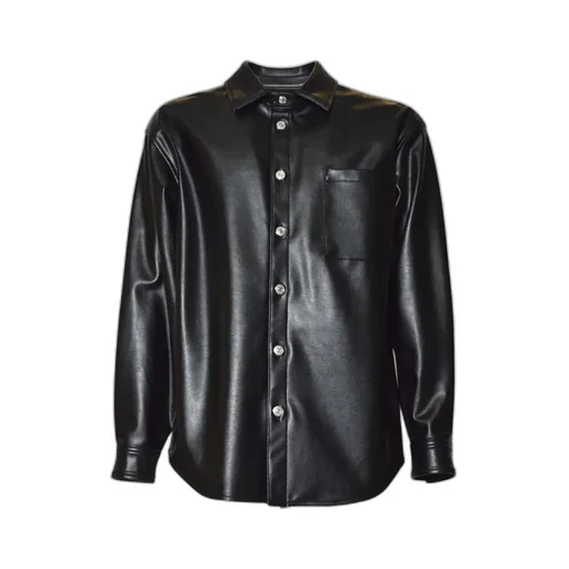 Msgm Structured Faux Leather Pocket Shirt