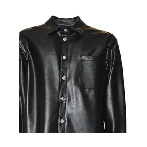 Msgm Structured Faux Leather Pocket Shirt