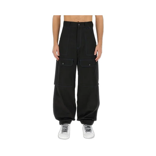 Msgm Contrasting-Stitch Logo-Patch Cargo Trousers