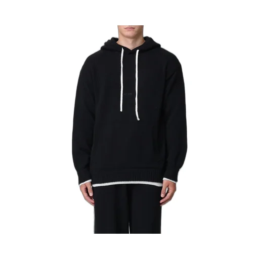 Msgm Logo Printed Drawstring Knit Hoodie