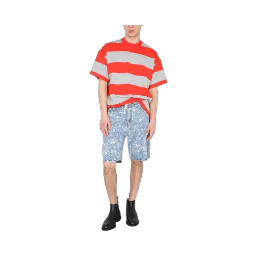 Msgm Embroidered Logo Striped T-Shirt