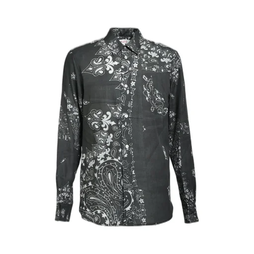 Crushed Paisley Print Shirt / Blk