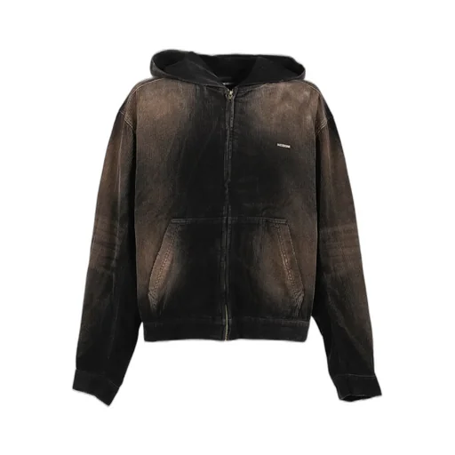 Black Vintage Wash Corduroy Hoodie Zip-Up / Blk
