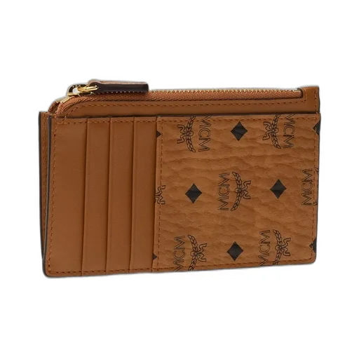 Mcm Allover Logo Printed Zipped Card Holder