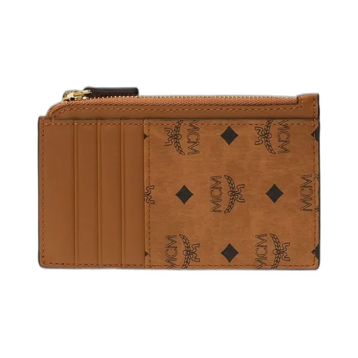 Mcm Allover Logo Printed Zipped Card Holder