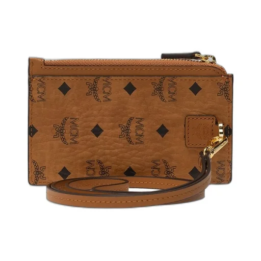 Mcm Allover Logo Printed Zipped Card Holder