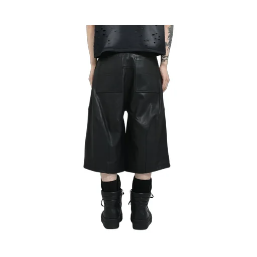 Cow Leather Baggy Shorts / Blk