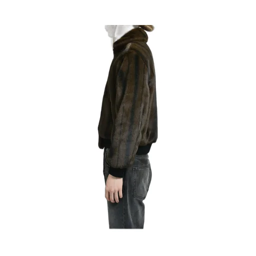 Faux-Mink Harrington Jacket / Blk Brw
