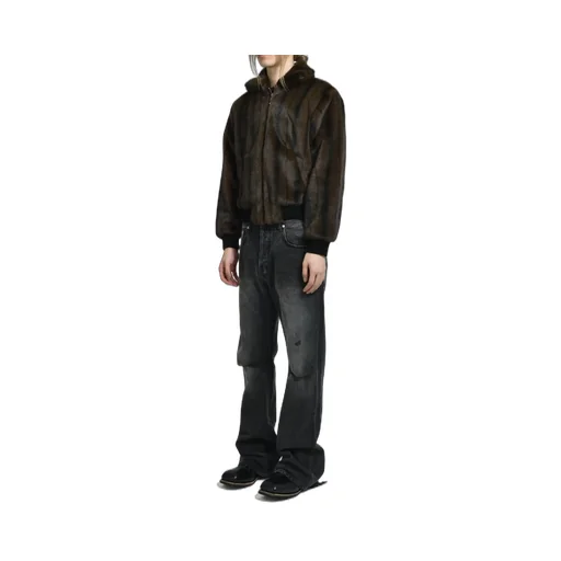 Faux-Mink Harrington Jacket / Blk Brw