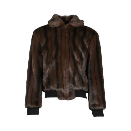 Faux-Mink Harrington Jacket / Blk Brw