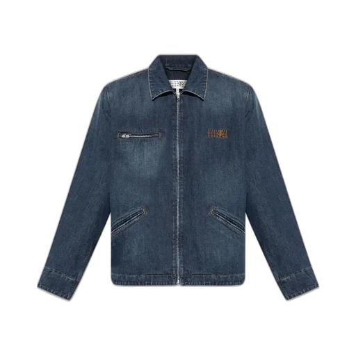 Mm6 Maison Margiela Logo Embroidered Zip-Up Denim Jacket