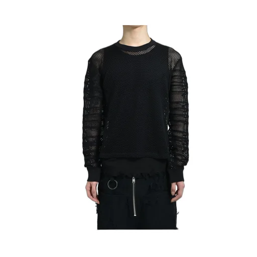 Fitted Shadow Sleeve Mesh Pullover / Blk
