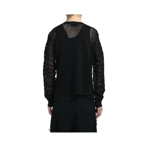 Fitted Shadow Sleeve Mesh Pullover / Blk