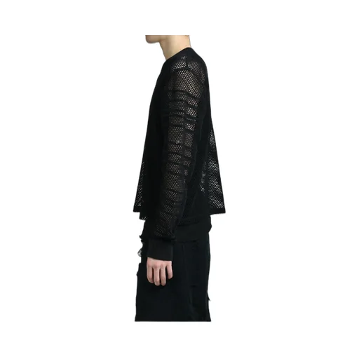 Fitted Shadow Sleeve Mesh Pullover / Blk