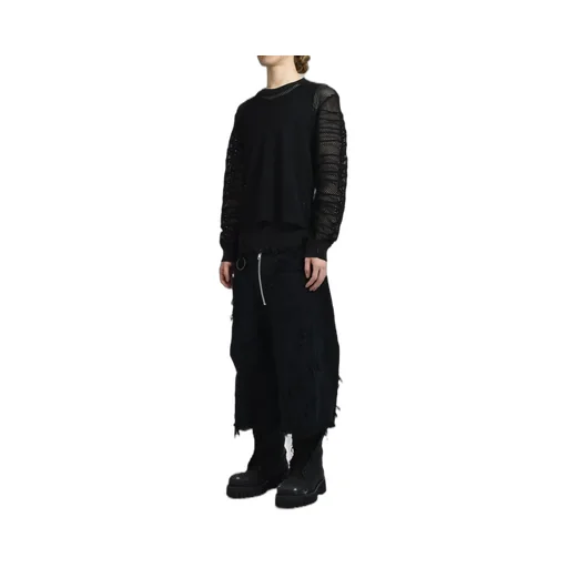 Fitted Shadow Sleeve Mesh Pullover / Blk