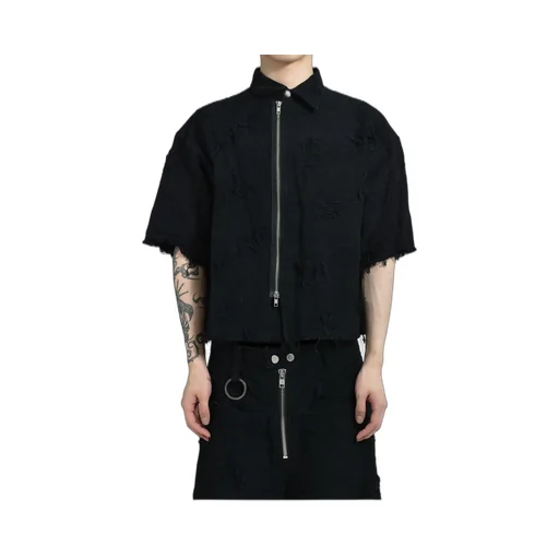 Oversized Boro Jacquard Shirts / Blk