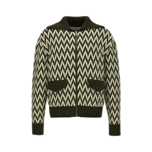 Lanvin Curb Herringbone Zip-Up Cardigan
