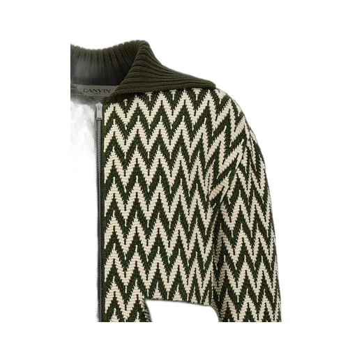 Lanvin Curb Herringbone Zip-Up Cardigan
