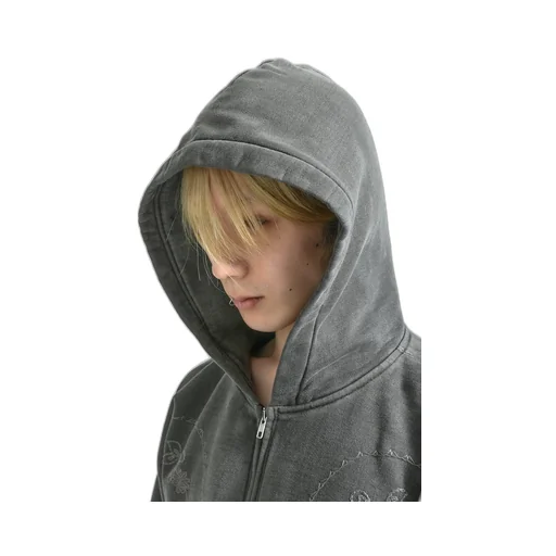 Hand Embroidery Hoodie / Blk. Sil Deco