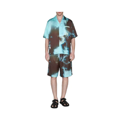 Laneus Palm Tree-Printed Wide-Leg Shorts