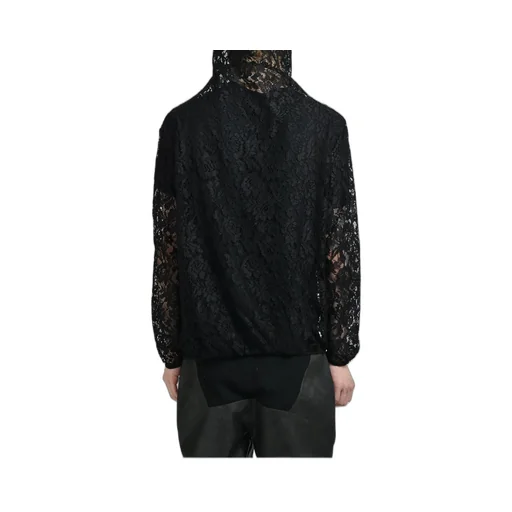 Draped Lace Hoodie / Black
