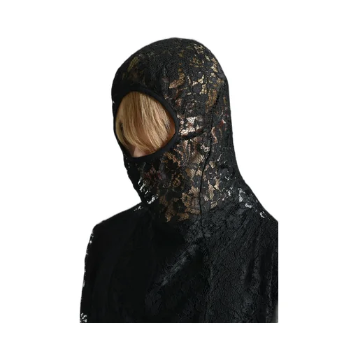 Draped Lace Hoodie / Black