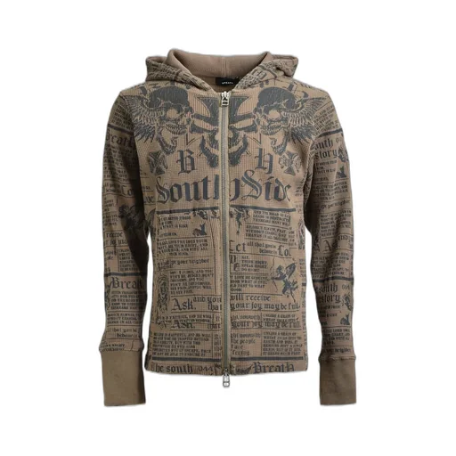 Skull Wash Waffle Zip Up Hoode / Brw