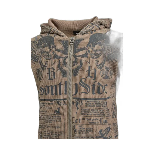 Skull Wash Waffle Zip Up Hoode / Brw